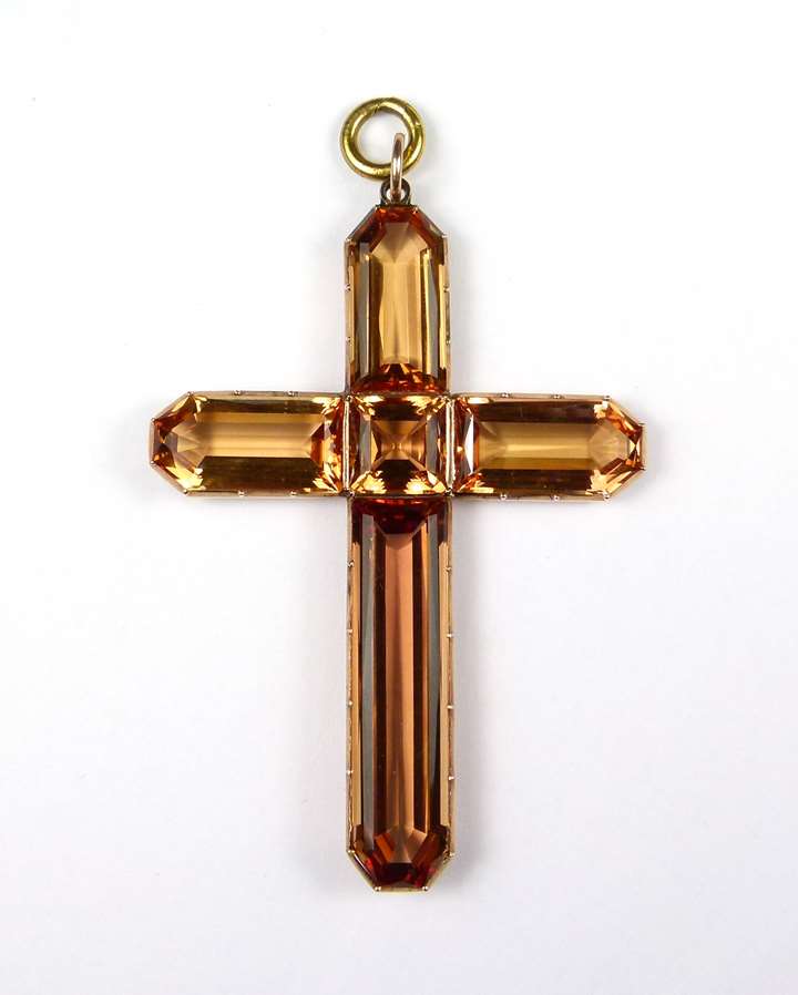 Antique unusually large topaz cross pendant